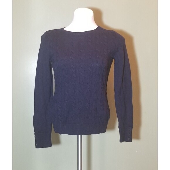 Talbots Womens Sweater Lambswool Blend Cable Knit Pullover Dark Navy Blue XS NWT - Picture 12 of 12